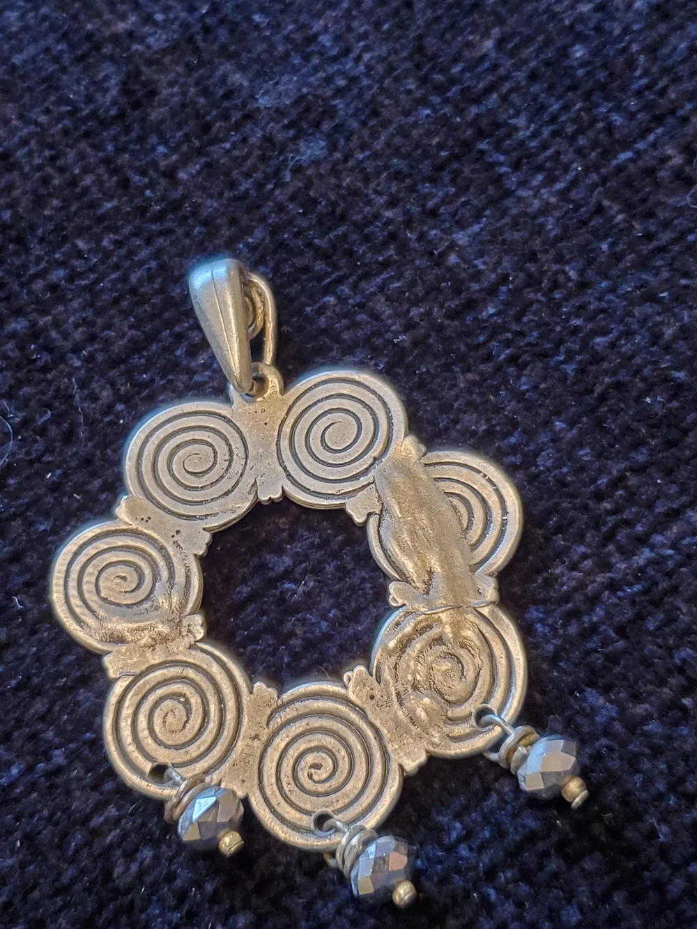 Spiral Circle Silver Pewter Pendant with Dangle Beads